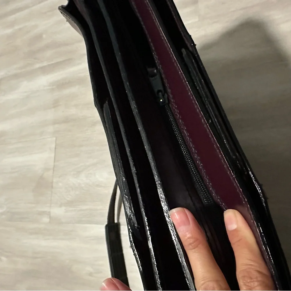 Real %100 Leather Mens Purple Burgundy Briefcase